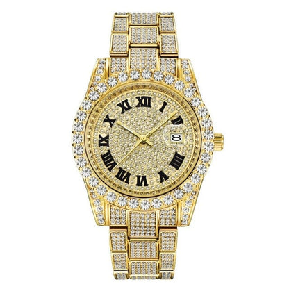 Hip Hop Full Iced Out Mens Watches Luxury Date Quartz Wrist Watches With Micropaved Cubic Zircon Watch For Women Men Jewelry