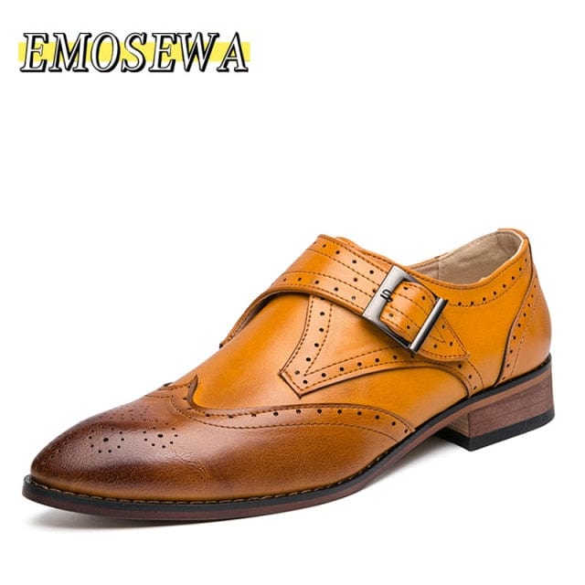 EMOSEWA Brand Size 38~48 Men Dress Shoes Handmade Brogue Style Paty Leather Wedding Shoes Men Flats Leather Oxfords Formal Shoes