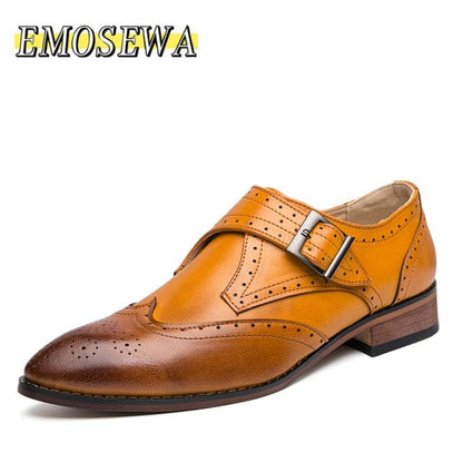 EMOSEWA Brand Size 38~48 Men Dress Shoes Handmade Brogue Style Paty Leather Wedding Shoes Men Flats Leather Oxfords Formal Shoes