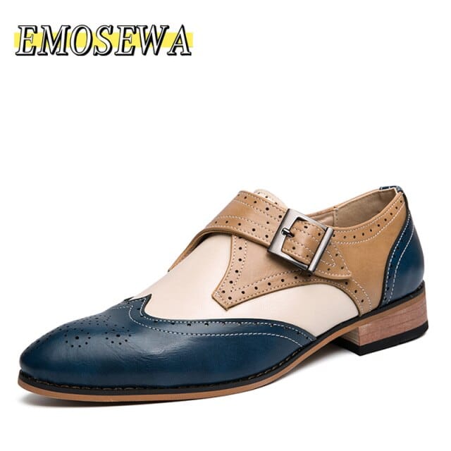EMOSEWA Brand Size 38~48 Men Dress Shoes Handmade Brogue Style Paty Leather Wedding Shoes Men Flats Leather Oxfords Formal Shoes