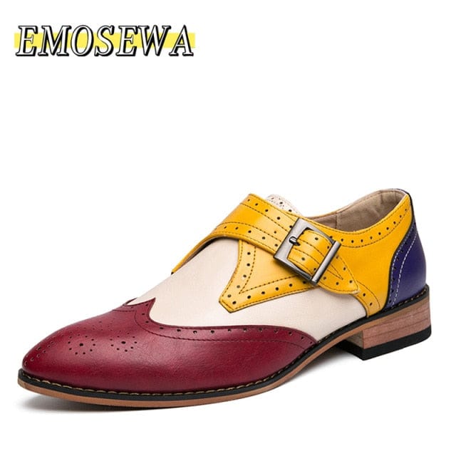EMOSEWA Brand Size 38~48 Men Dress Shoes Handmade Brogue Style Paty Leather Wedding Shoes Men Flats Leather Oxfords Formal Shoes