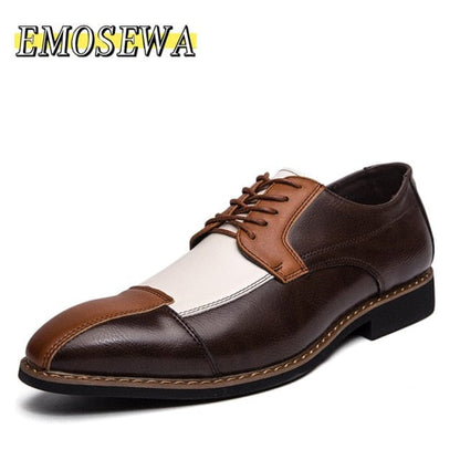 EMOSEWA Brand Size 38~48 Men Dress Shoes Handmade Brogue Style Paty Leather Wedding Shoes Men Flats Leather Oxfords Formal Shoes
