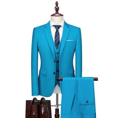 16 Color Basic Style Men's Casual Solid Color 3 Pieces Suits / Male One Button Blazers Jacker Coat Trousers Pants Vest Waistcoat