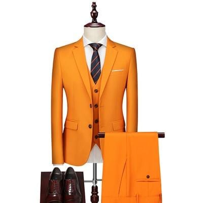16 Color Basic Style Men's Casual Solid Color 3 Pieces Suits / Male One Button Blazers Jacker Coat Trousers Pants Vest Waistcoat