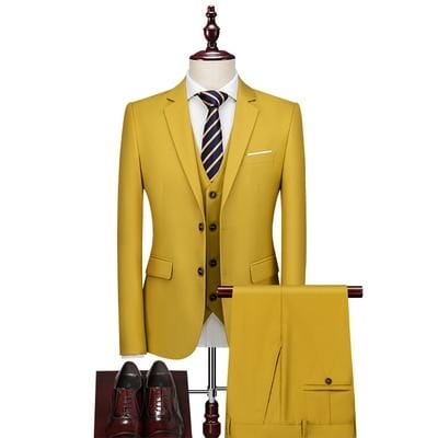 16 Color Basic Style Men's Casual Solid Color 3 Pieces Suits / Male One Button Blazers Jacker Coat Trousers Pants Vest Waistcoat