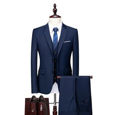 16 Color Basic Style Men's Casual Solid Color 3 Pieces Suits / Male One Button Blazers Jacker Coat Trousers Pants Vest Waistcoat