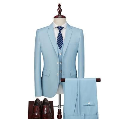 16 Color Basic Style Men's Casual Solid Color 3 Pieces Suits / Male One Button Blazers Jacker Coat Trousers Pants Vest Waistcoat