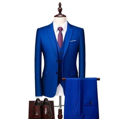 16 Color Basic Style Men's Casual Solid Color 3 Pieces Suits / Male One Button Blazers Jacker Coat Trousers Pants Vest Waistcoat