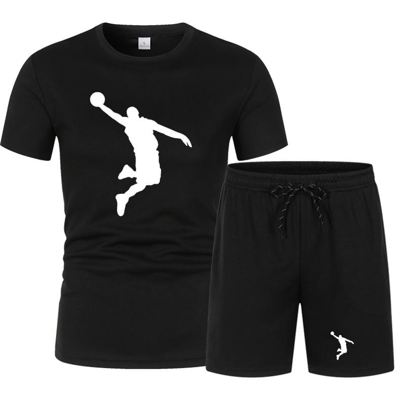 Summer Men's Brand Sportswear Shorts Set Short Sleeve Breathable Grid T-Shirt and Shorts Casualwear Men's Basketball Training