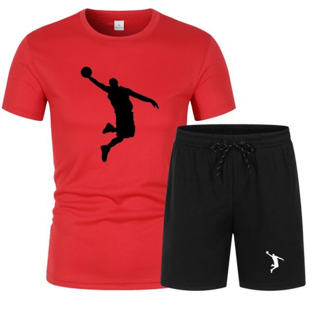 Summer Men's Brand Sportswear Shorts Set Short Sleeve Breathable Grid T-Shirt and Shorts Casualwear Men's Basketball Training