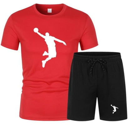 Summer Men's Brand Sportswear Shorts Set Short Sleeve Breathable Grid T-Shirt and Shorts Casualwear Men's Basketball Training
