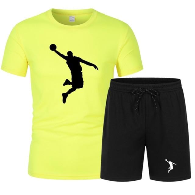 Summer Men's Brand Sportswear Shorts Set Short Sleeve Breathable Grid T-Shirt and Shorts Casualwear Men's Basketball Training