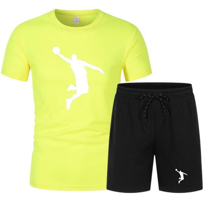 Summer Men's Brand Sportswear Shorts Set Short Sleeve Breathable Grid T-Shirt and Shorts Casualwear Men's Basketball Training