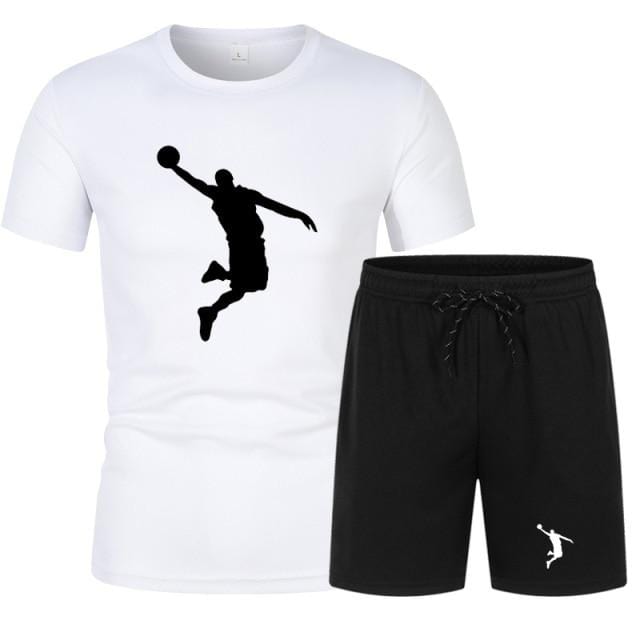 Summer Men's Brand Sportswear Shorts Set Short Sleeve Breathable Grid T-Shirt and Shorts Casualwear Men's Basketball Training