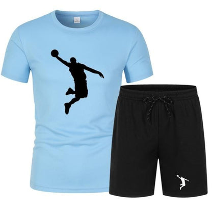 Summer Men's Brand Sportswear Shorts Set Short Sleeve Breathable Grid T-Shirt and Shorts Casualwear Men's Basketball Training
