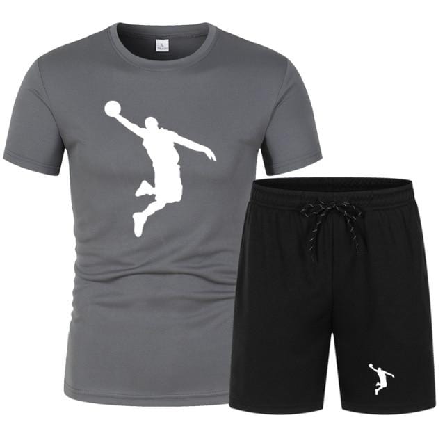 Summer Men's Brand Sportswear Shorts Set Short Sleeve Breathable Grid T-Shirt and Shorts Casualwear Men's Basketball Training