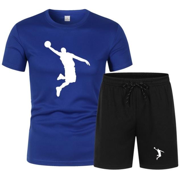 Summer Men's Brand Sportswear Shorts Set Short Sleeve Breathable Grid T-Shirt and Shorts Casualwear Men's Basketball Training