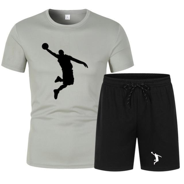 Summer Men's Brand Sportswear Shorts Set Short Sleeve Breathable Grid T-Shirt and Shorts Casualwear Men's Basketball Training