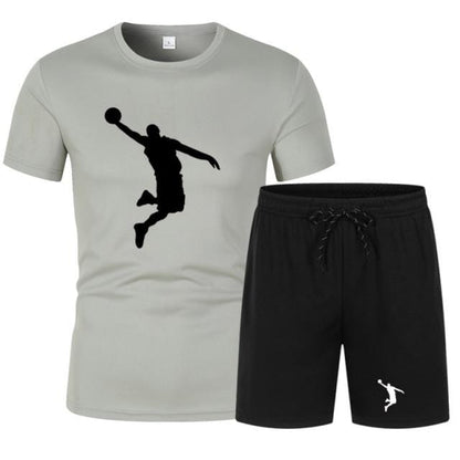 Summer Men's Brand Sportswear Shorts Set Short Sleeve Breathable Grid T-Shirt and Shorts Casualwear Men's Basketball Training