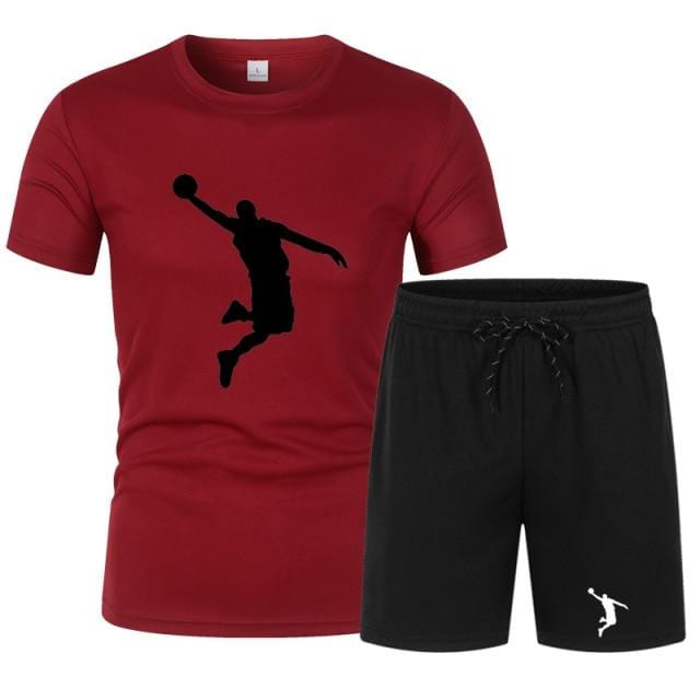 Summer Men's Brand Sportswear Shorts Set Short Sleeve Breathable Grid T-Shirt and Shorts Casualwear Men's Basketball Training