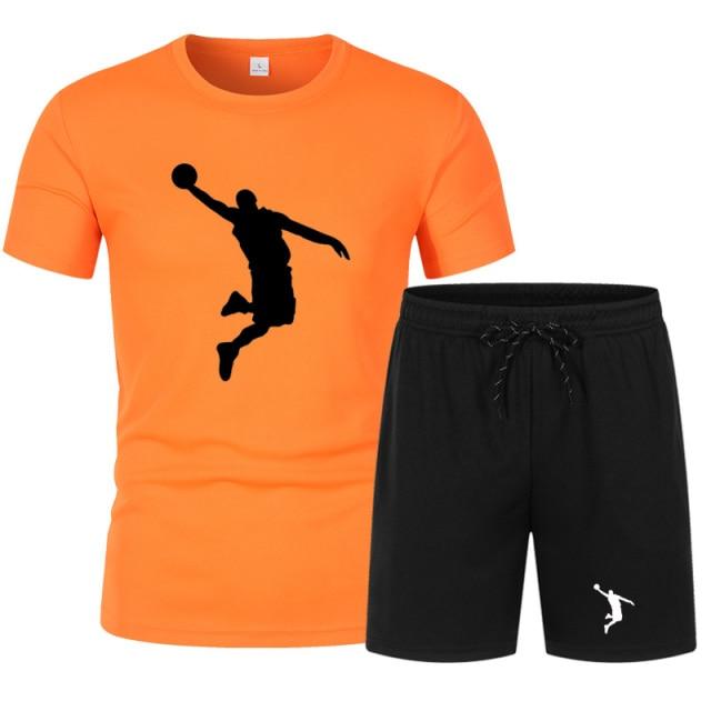 Summer Men's Brand Sportswear Shorts Set Short Sleeve Breathable Grid T-Shirt and Shorts Casualwear Men's Basketball Training