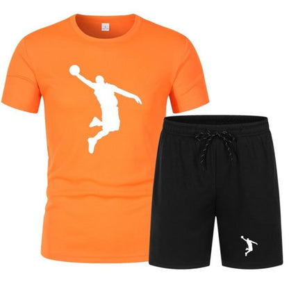 Summer Men's Brand Sportswear Shorts Set Short Sleeve Breathable Grid T-Shirt and Shorts Casualwear Men's Basketball Training