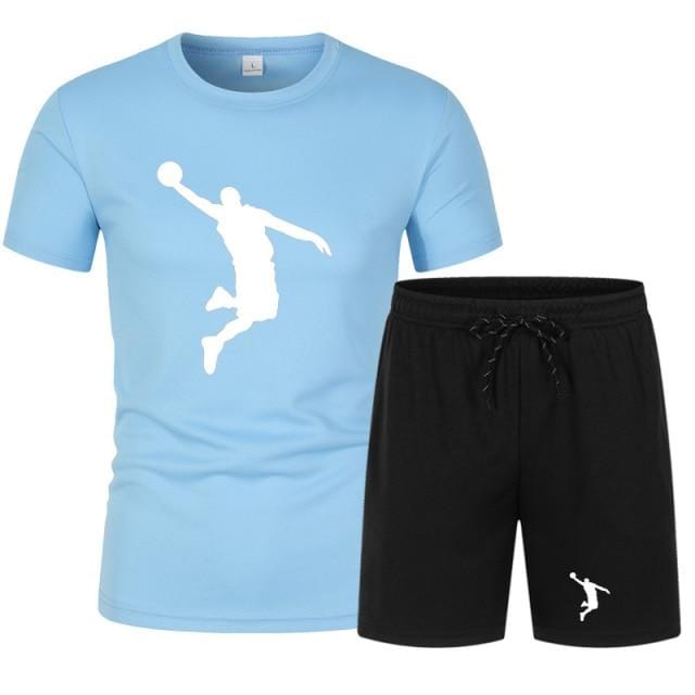 Summer Men's Brand Sportswear Shorts Set Short Sleeve Breathable Grid T-Shirt and Shorts Casualwear Men's Basketball Training