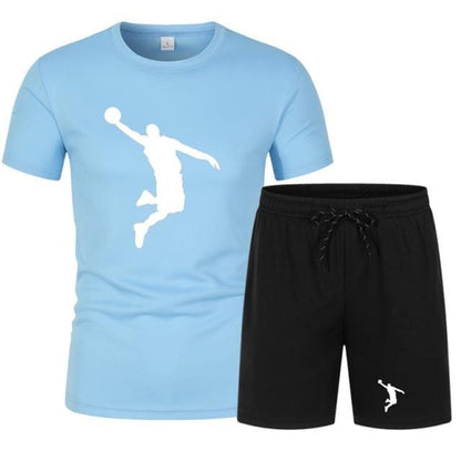 Summer Men's Brand Sportswear Shorts Set Short Sleeve Breathable Grid T-Shirt and Shorts Casualwear Men's Basketball Training