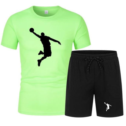 Summer Men's Brand Sportswear Shorts Set Short Sleeve Breathable Grid T-Shirt and Shorts Casualwear Men's Basketball Training