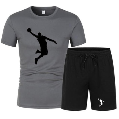 Summer Men's Brand Sportswear Shorts Set Short Sleeve Breathable Grid T-Shirt and Shorts Casualwear Men's Basketball Training