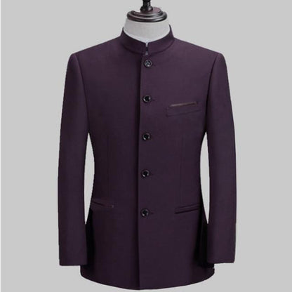 Chinese Style Mandarin Stand Collar Business Casual Wedding Slim Fit Blazer Men Casual Suit Jacket Male Coat 4XL