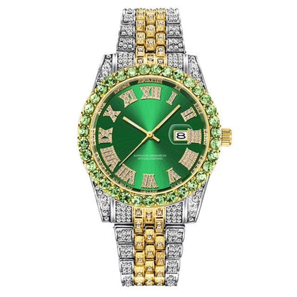 Hip Hop Full Iced Out Mens Watches Luxury Date Quartz Wrist Watches With Micropaved Cubic Zircon Watch For Women Men Jewelry
