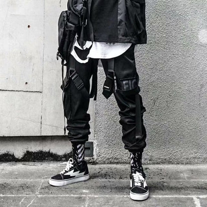 Joggers Cargo Pants for Men Casual Hip Hop Hit Color Pocket Male Trousers Sweatpants Streetwear Ribbons Techwear Pants