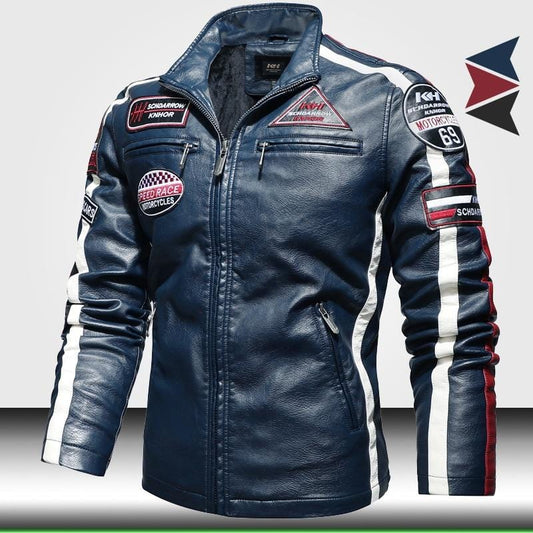 Vintage Motorcycle Jacket 2021 Men Fashion New Biker Leather Jacket Male Embroidery Coat Winter Fleece Pu Overcoat