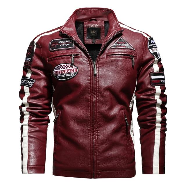 Vintage Motorcycle Jacket 2021 Men Fashion New Biker Leather Jacket Male Embroidery Coat Winter Fleece Pu Overcoat