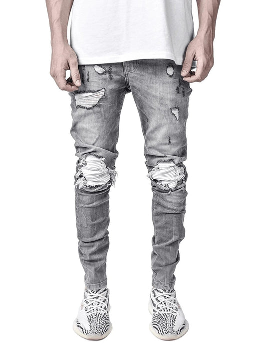 2021 New Men's Slim-Fit Ripped Jeans Men's Painted Jeans Patch Beggar Pants Jumbo Men's Hip Hop Pants Size S-4XL
