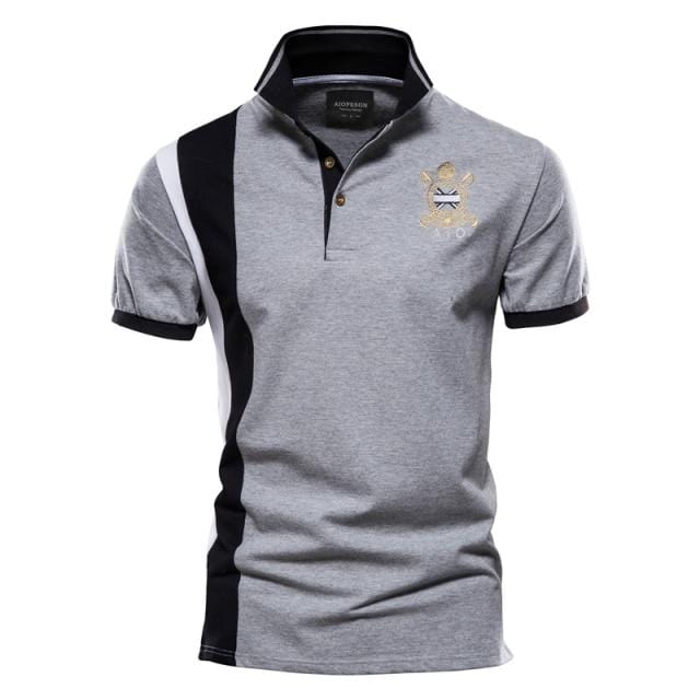 AIOPESON 100% Cotton Badge Embroidery Polo Shirt for Men Short-sleeved Patchwork Men's Polos Quality Summer Brand Men Clothing