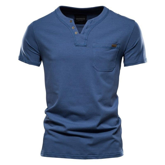 2021 Summer Top Quality Cotton T Shirt Men Solid Color Design V-neck T-shirt Casual Classic Men's Clothing Tops Tee Shirt Men