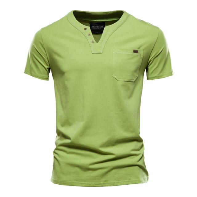 2021 Summer Top Quality Cotton T Shirt Men Solid Color Design V-neck T-shirt Casual Classic Men's Clothing Tops Tee Shirt Men