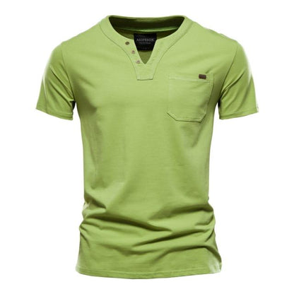 2021 Summer Top Quality Cotton T Shirt Men Solid Color Design V-neck T-shirt Casual Classic Men's Clothing Tops Tee Shirt Men