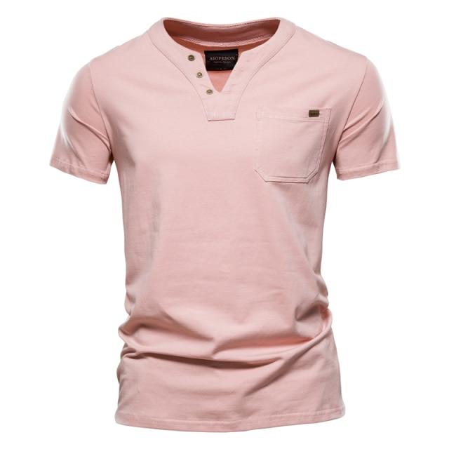 2021 Summer Top Quality Cotton T Shirt Men Solid Color Design V-neck T-shirt Casual Classic Men's Clothing Tops Tee Shirt Men