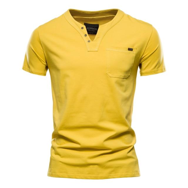 2021 Summer Top Quality Cotton T Shirt Men Solid Color Design V-neck T-shirt Casual Classic Men's Clothing Tops Tee Shirt Men