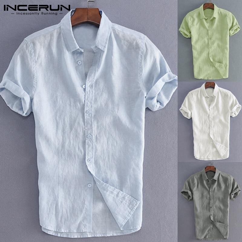 INCERUN Elegant S-5XL Male Tee Tops Casual Shirts Men Social Shirts Dress Button Turn Down Collar Slim Fit Men Clothes Camisa