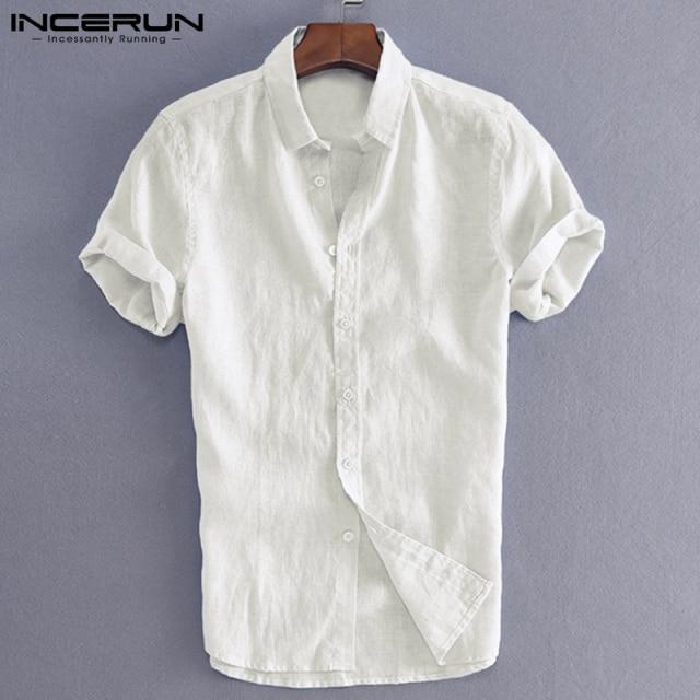 INCERUN Elegant S-5XL Male Tee Tops Casual Shirts Men Social Shirts Dress Button Turn Down Collar Slim Fit Men Clothes Camisa