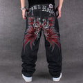 Mens Jeans Top Rushed Stripe Loose Hip Hop Jeans Men Printed Hiphop Demin Pants Tide Trousers Embroidered Flower Wings
