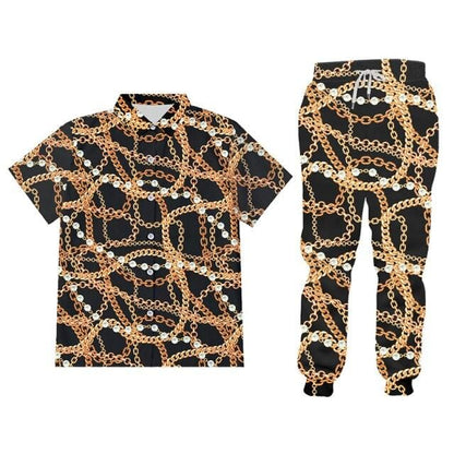 2 Pieces Suit Style Men's 3d Print Crown Golden Chain Luxury Hoodies And Jogger Pants Men Set Pullover Tracksuits