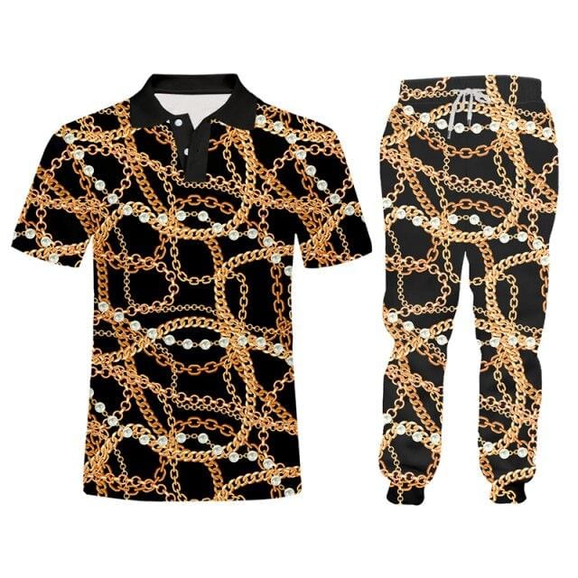 2 Pieces Suit Style Men's 3d Print Crown Golden Chain Luxury Hoodies And Jogger Pants Men Set Pullover Tracksuits