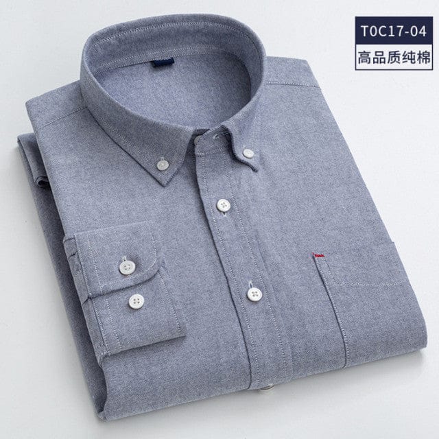 High Quality 100% Cotton Men Oxford Shirt Casual Striped Or Plaid Long-Sleeved Shirts Button Collar Design Regular Fit 4XL 3XL