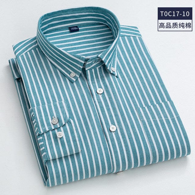 High Quality 100% Cotton Men Oxford Shirt Casual Striped Or Plaid Long-Sleeved Shirts Button Collar Design Regular Fit 4XL 3XL