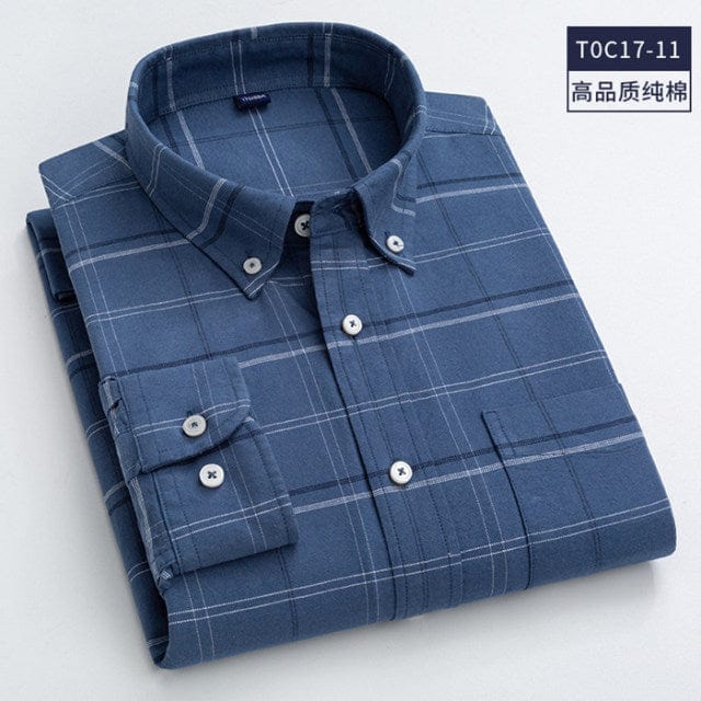 High Quality 100% Cotton Men Oxford Shirt Casual Striped Or Plaid Long-Sleeved Shirts Button Collar Design Regular Fit 4XL 3XL